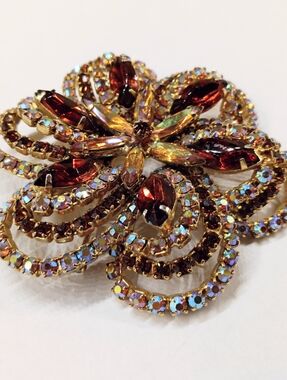 Vintage Large Rhinestone Brooch Rainbow Of Colors